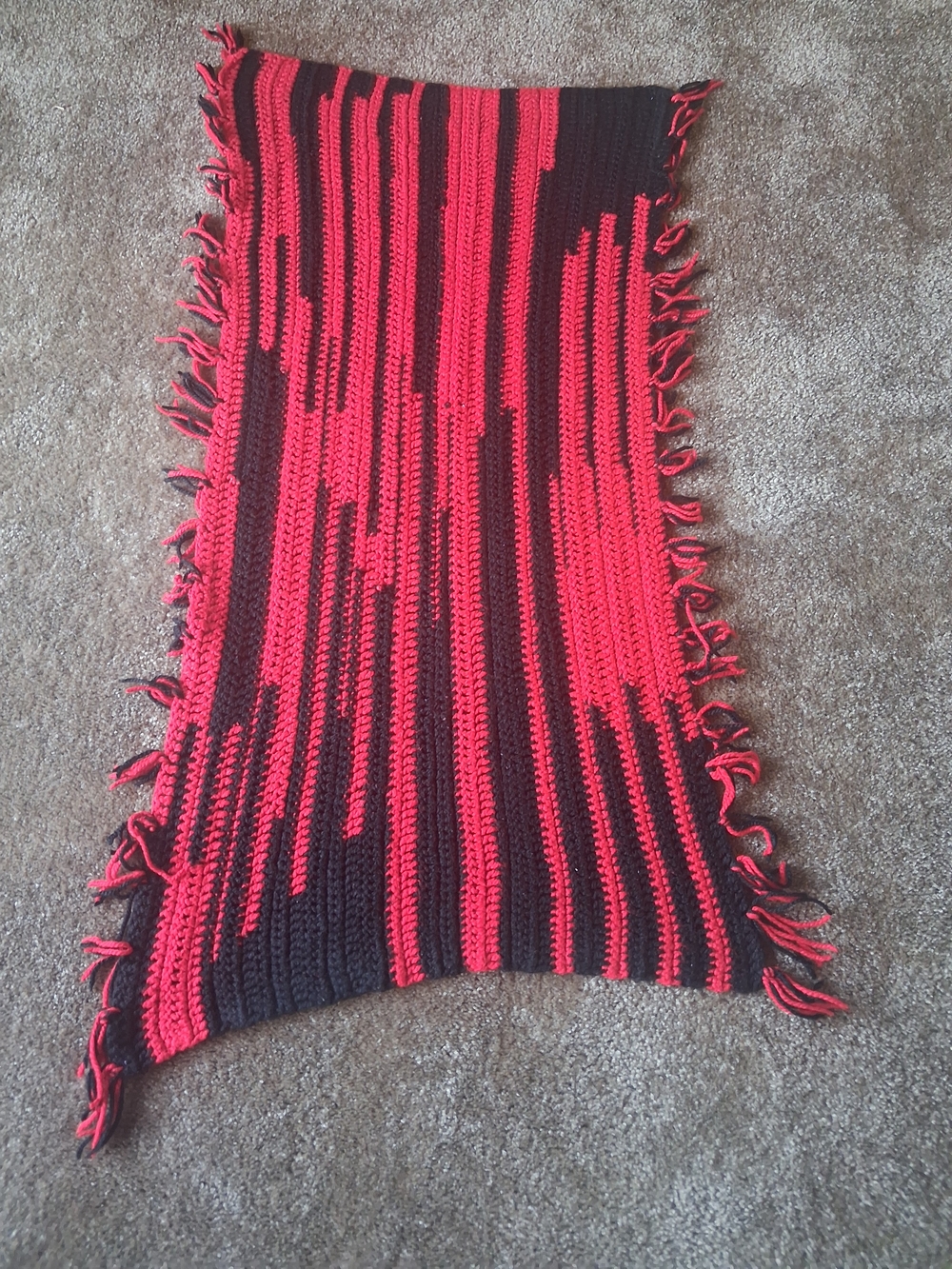 Handmade Red and Black Striped Crochet Throw Blanket - Cozy Accent